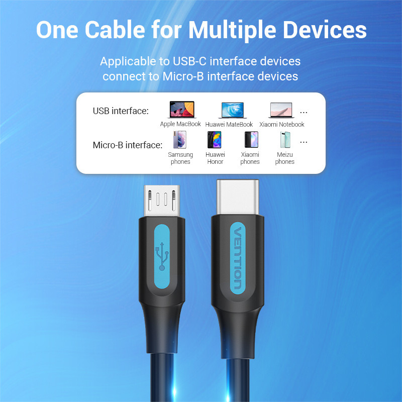 Vention USB-C 2.0/M ->  Micro B/M  1,5m 2A kábel Fekete