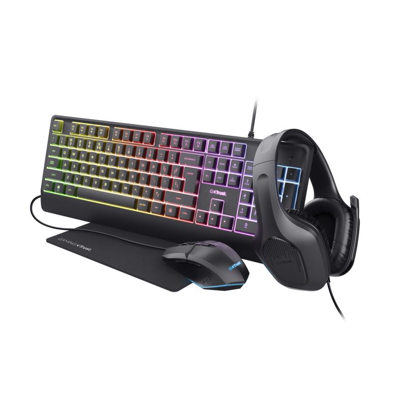 Trust GXT 792 QUADROX 4az1-ben gaming csomag - magyar billentyűzet, egér, egérpad és fejhallgató 