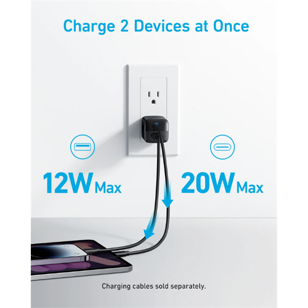 ANKER Hálózati Töltő, 323, 33W, USB-C, USB-A, EU, fekete -  A2331G11