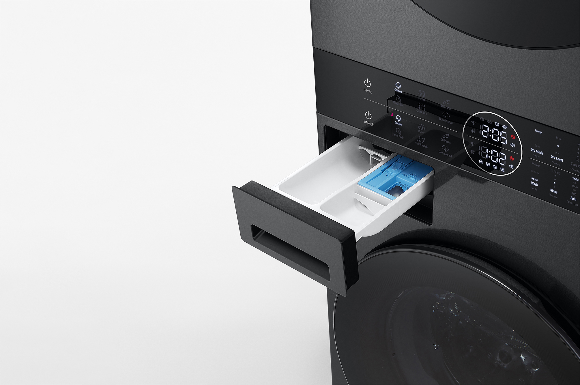 Lg WT1210BBF LG WashTower Elöltöltős mosó- és szárítógép  – 12 kg, 1350 ford./perc, A Energiaosztály, AIDD, WiFi, DUAL Inverter Heat Pump, LG ThinQ™ alkalmazás