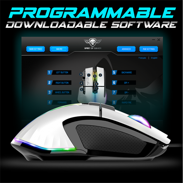 Spirit of Gamer  PRO-M5 Arctic  Optikai 12800DPI  8 gomb Egér Fehér 