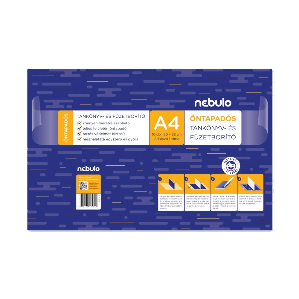 Nebuló Tankönyvborító, A4, 10ív/csomag, öntapadós, sima,  (OTKB-A4-SI)