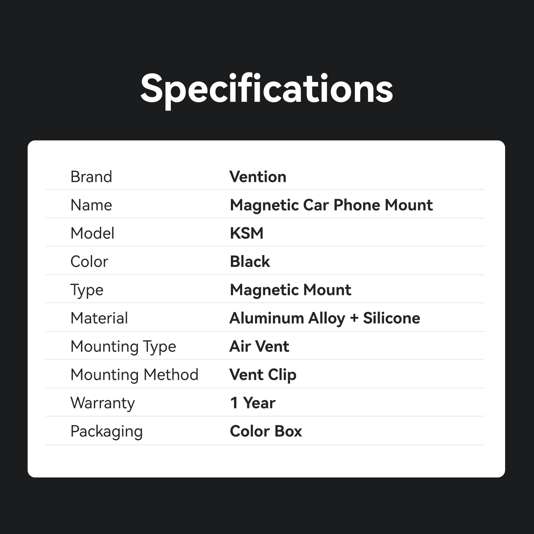 Vention Telefon  Klip mágneses autós telefontartó
