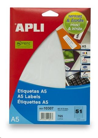APLI 45x8 mm etikett, eltávolítható, ékszerekhez, A5 hordozón 765 darab (LCA10307)