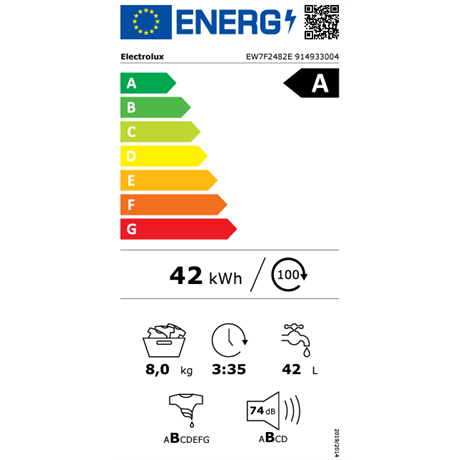 Electrolux EW7F2482E  Gőz funkciós elöltöltős mosógép
