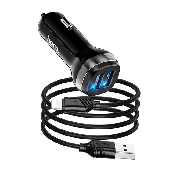 HOCO Z40 autós töltő 2 USB aljzat (5V / 2400mA, gyorstöltés támogatás, LED jelzés + lightning 8pin kábel) FEKETE (Z40_LIGHTNING_B) HOCO Z40 autós töltő 2 USB aljzat (5V / 2400mA, gyorstöltés támogatás, LED jelzés + lightning 8pin kábel) FEKETE (Z40_LIGHTNING_B)