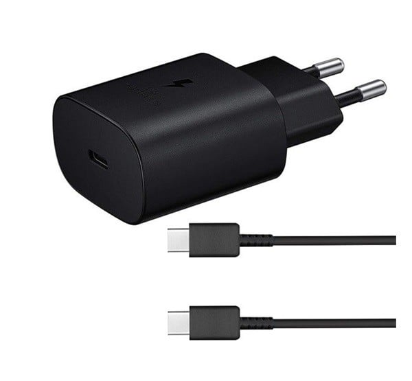 SAMSUNG hálózati töltő Type-C aljzat (5V / 3000mA, 25W, PD gyorstöltés támogatás + EP-DG980BBE Type-C kábel) FEKETE (EP-TA800EBE / ...