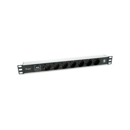 Equip  333315 hálózati elosztó  C14 7x Schuko/2x USB  Rack 1U  1,8m kábel aluminium  fekete