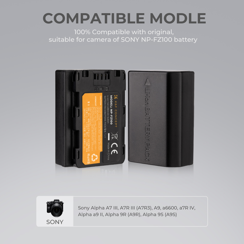 K&F Concept hordozható dupla USB-C akkumulátor BC-QZ1 töltő + 2db FZ100 akkumulátor 2280mAh K&F Concept hordozható dupla USB-C akkumulátor BC-QZ1 töltő + 2db FZ100 akkumulátor 2280mAh