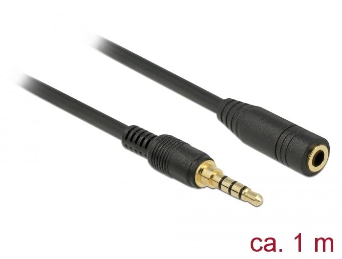 Delock sztereó jack hosszabbító kábel 3,5 mm 4 pin apa > anya 1m fekete (85629) Delock sztereó jack hosszabbító kábel 3,5 mm 4 pin apa > anya 1m fekete (85629)