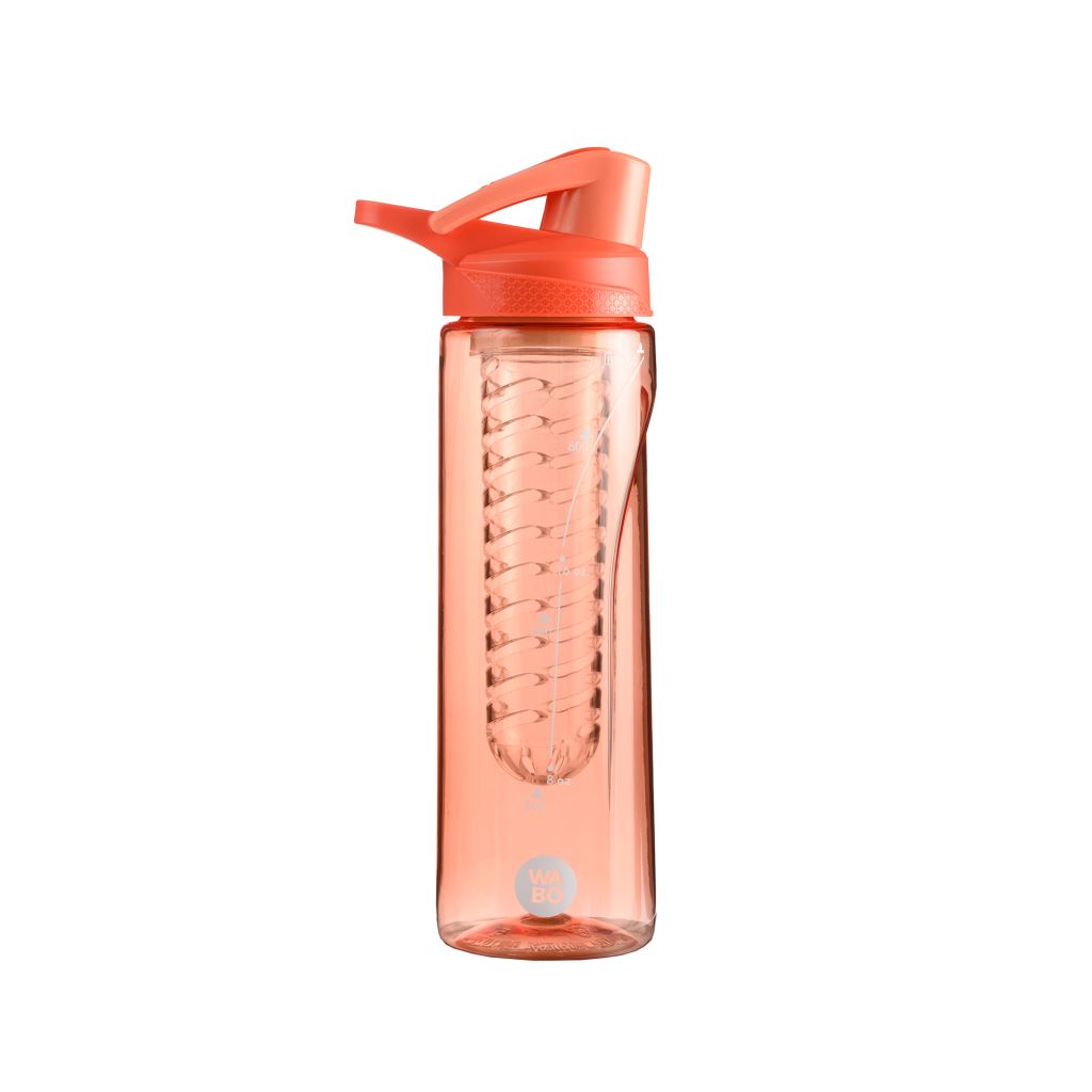 Wabo Camlock Wave + Tritan műanyag palack gyümölcs tartállyal korall színű 750ml (WMCS-GY-750-KO) Wabo Camlock Wave + Tritan műanyag palack gyümölcs tartállyal korall színű 750ml (WMCS-GY-750-KO)