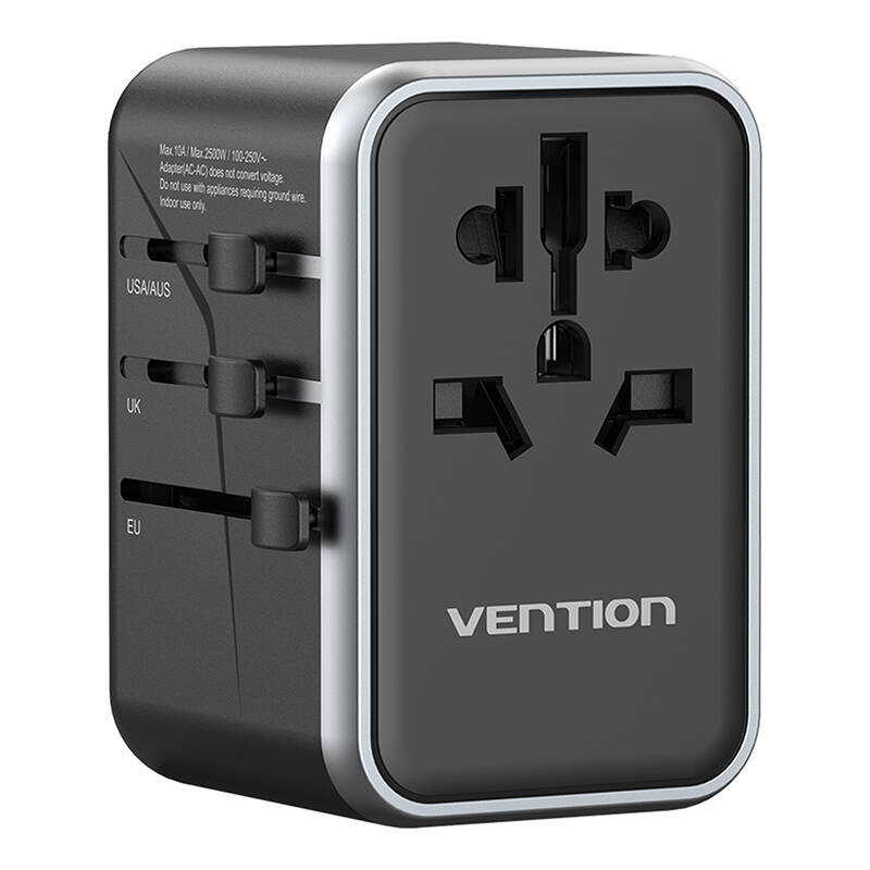 Vention FJFB0 GaN 2xUSB-C 2xUSB-A Universal Travel Adapter 65W Fekete