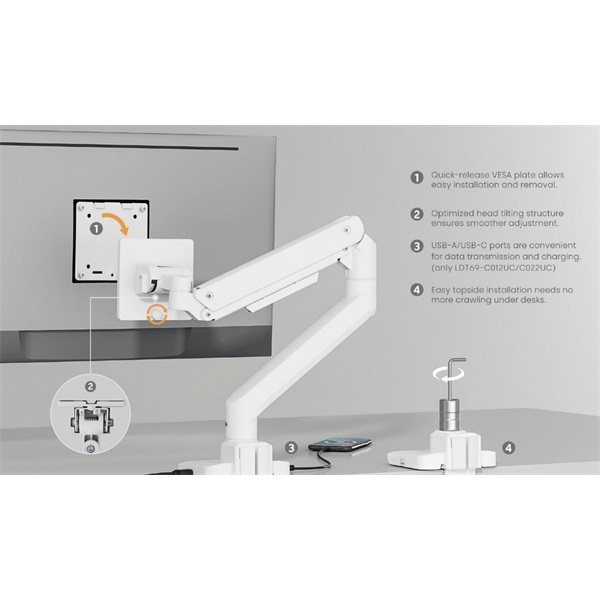 Equip  650181  17"-49" dönthető forgatható Monitor Asztali konzol fehér 