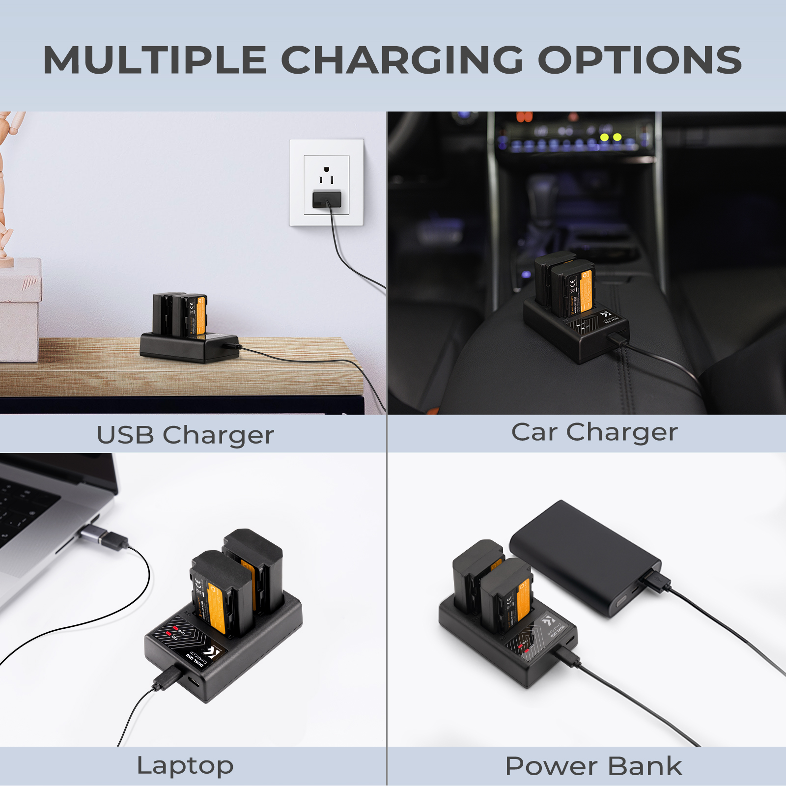 K&F Concept hordozható dupla BC-QZ1 akkumulátor töltő, USB-C, 2db FZ100 akkumulátorhoz
