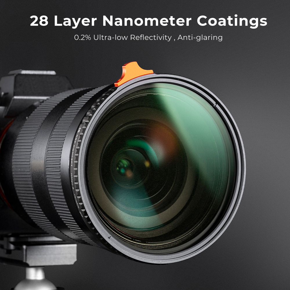 K&F Concept NANO-X Slim, HD, VARIO ND 2-400 változtatható szürkeszűrő, vízlepergető, karcálló, 58mm