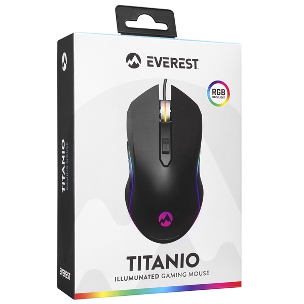 Everest  SM-F09 TITANIO   optikai RGB LED  Gamer Egér Fekete 