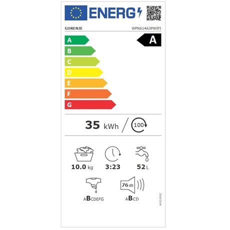 Gorenje WPNA14A3PWIFI Elöltöltős mosógép Fehér/Fekete - 10 kg, A Energiaosztály