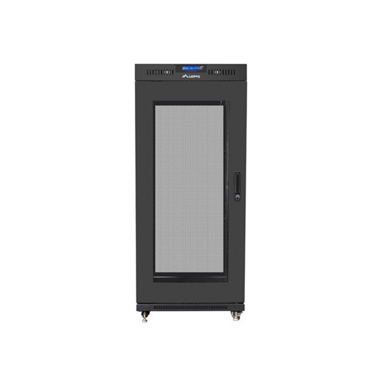 Lanberg 19" szabadon álló rack szekrény 27U/600X800 perforált ajtó, lapraszerelt, LCD kijelző, fekete V2