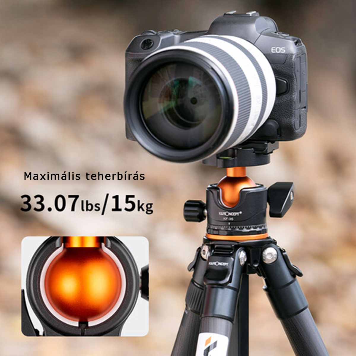 K&F Concept A254C4+BH-35L karbon állvány + monopod, fekete-narancs