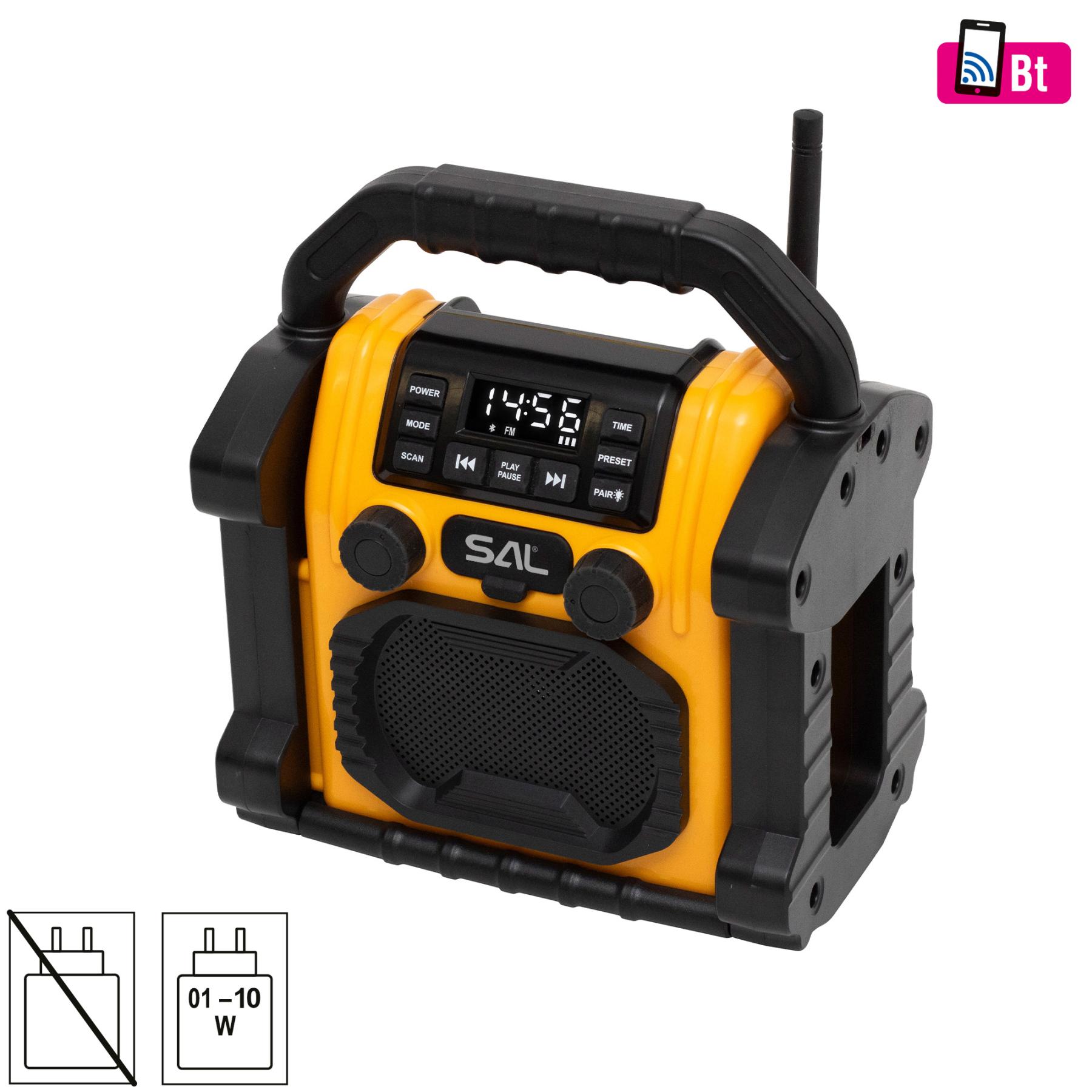 SAL munka- és szabadidő hangszóró, multimédia lejátszó, Bluetooth, LED lámpa, power bank, IP55, ütéló (BTWORKPRO)