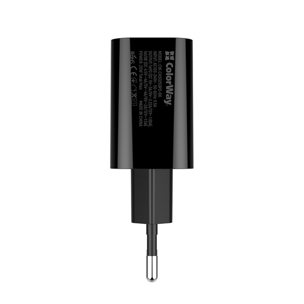 COLORWAY USB töltő adapter (Type-C PD + USB QC3.0) (20W) V2 Fekete