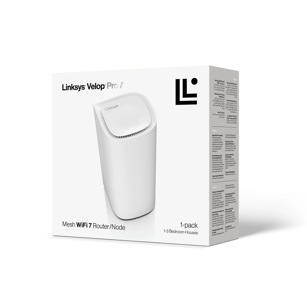 Linksys Velop Pro 7 MBE7001 Tri-Band Mesh WiFi 7 Router 1-Pack