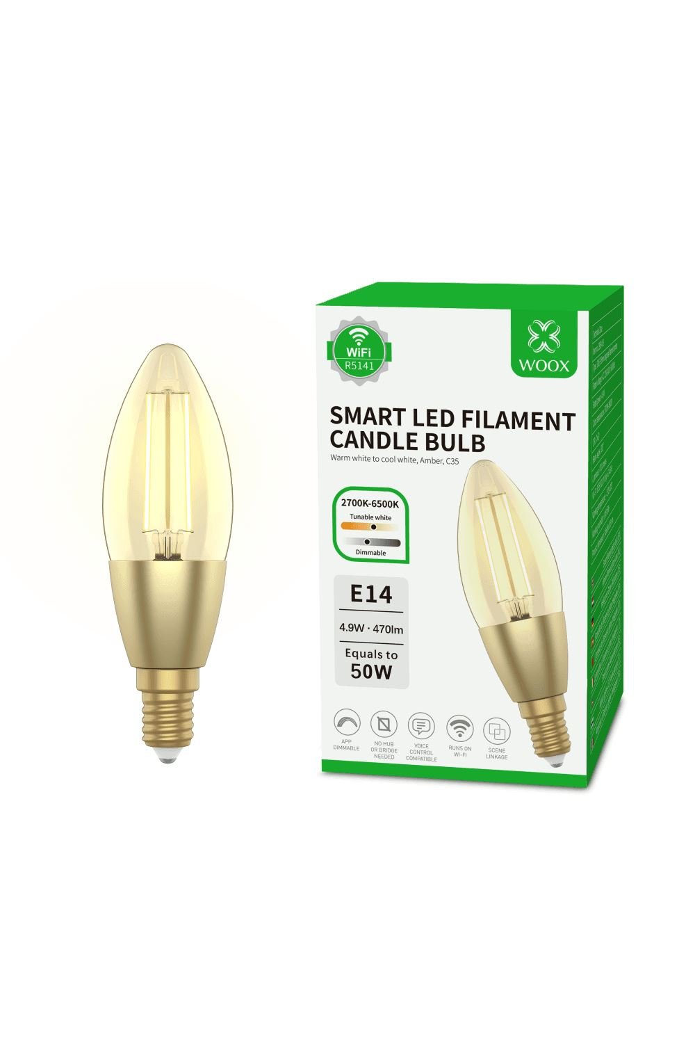 Woox Smart Home okos LED fényforrás 4.9W E14 filament (R5141) Woox Smart Home okos LED fényforrás 4.9W E14 filament (R5141)