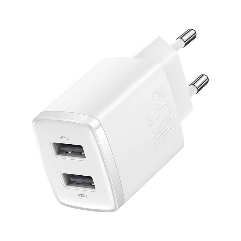 Baseus kompakt gyorstöltő 2x USB, 10.5W fehér (CCXJ010202)