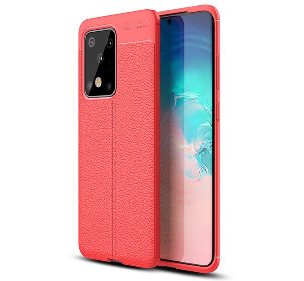 Szilikon telefonvédő (közepesen ütésálló, bőr hatású, varrás minta) PIROS [Samsung Galaxy S20 Ultra 5G (SM-G988B)]