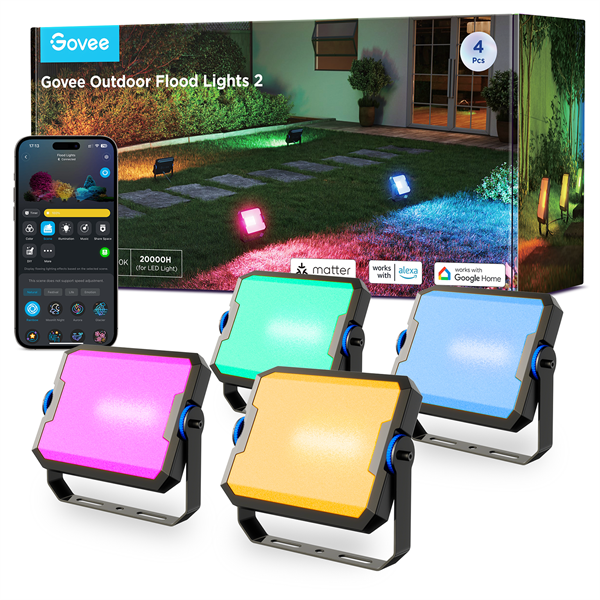 Govee kültéri FLood Lights Wi-Fi+BLE+RGBICWW 4 db-os
