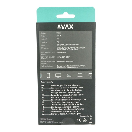 CHG AVAX DC637 DESKY+ 4xType C (PD 3.0) 200W GaN gyorstöltő elosztó - Dobozsérült termék