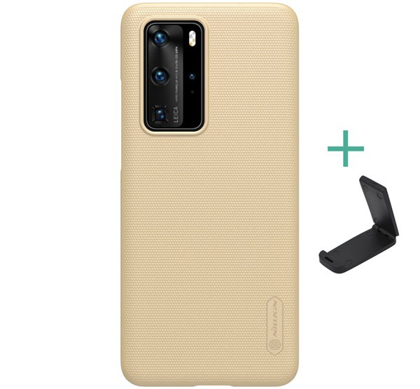 NILLKIN SUPER FROSTED műanyag telefonvédő (gumírozott, érdes felület + asztali tartó) ARANY [Huawei P40 Pro 5G]