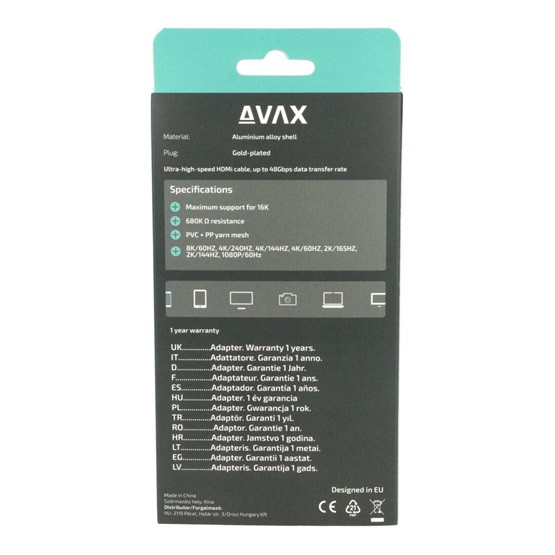  AVAX AV901 PRIME Display - Display 2.1/40Gbps 16K/60Hz AV 2m kábel  
