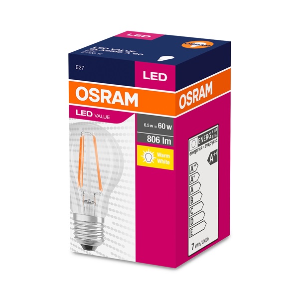 Osram Value átlátszó üveg búra 7W 827lm 2700K E27 LED körte izzó