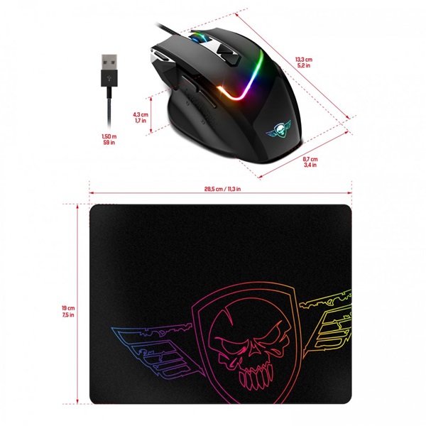 Spirit Of Gamer PRO-M3 RGB optikai Gaming egér és egérpad fekete (S-PM3RGB)