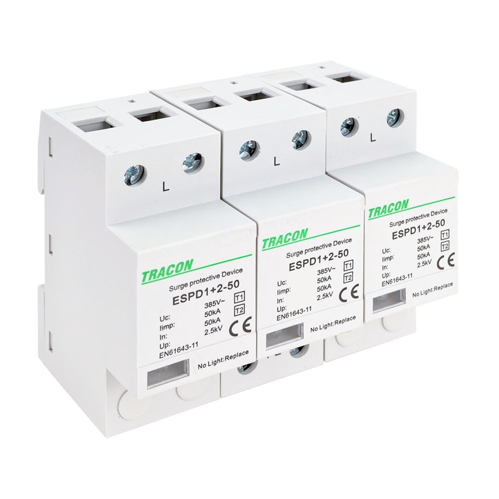 Tracon ESPD1+2-50-3P egybeépített T1+T2 AC típusú túlfeszültség levezető Tracon ESPD1+2-50-3P egybeépített T1+T2 AC típusú túlfeszültség levezető