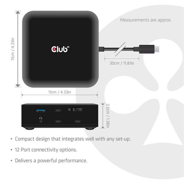 Club 3D CSV-2542  USB-C to 2x Displayport 8K60Hz + 2x HDMI™ 4K60Hz PD3.0 100Watt Ethernet 2.5G  Notebook Dokkoló
