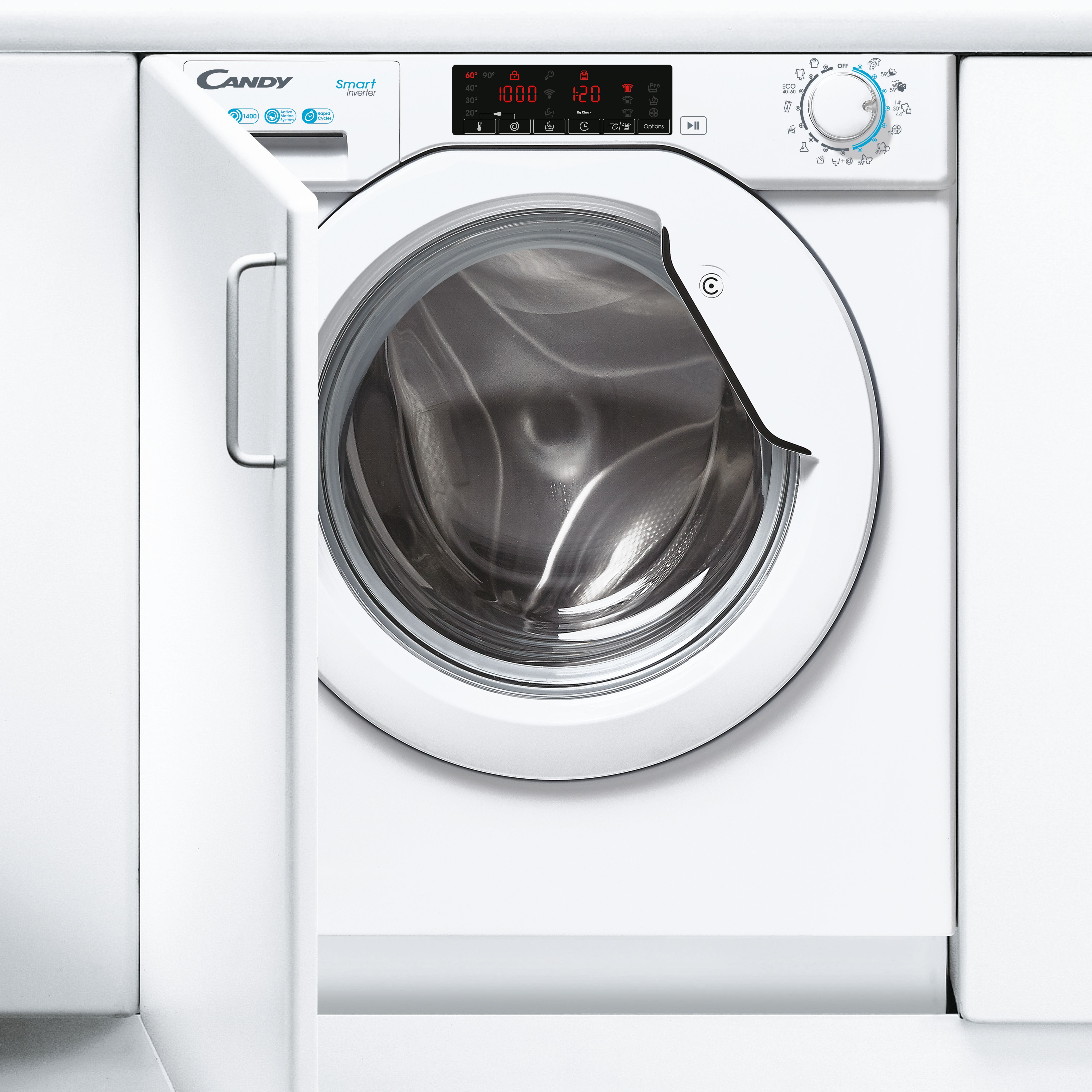Candy CBW 48TWME-S Beépíthető elöltöltős mosógép – 8 kg, 1400 ford./perc, A Energiaosztály, Smart Inverter, Mix Power System +  