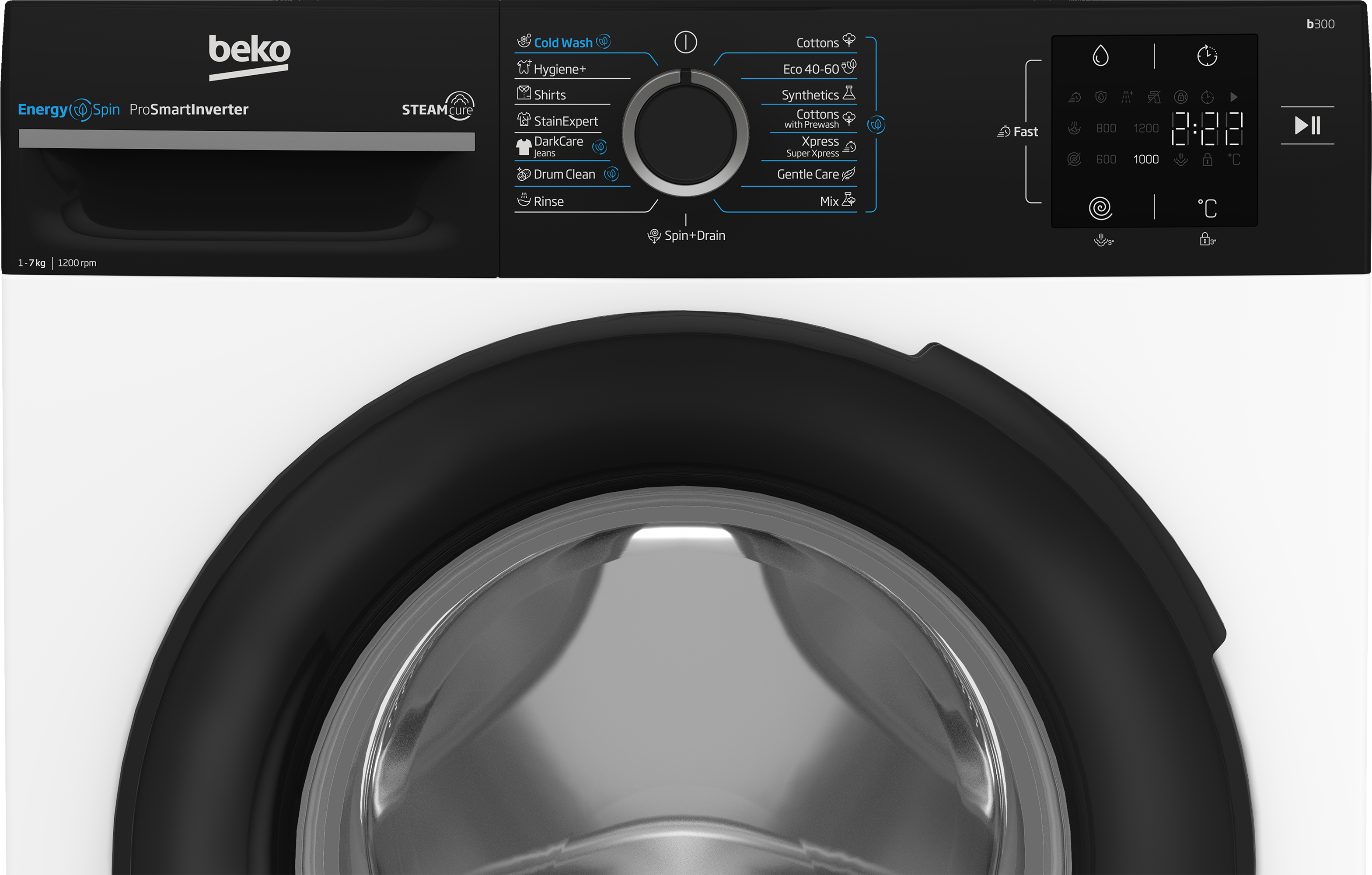 Beko BM3WFSU37213WPBB Elöltöltős mosógép – 7 kg, 1200 ford./perc, B Energiaosztály, SteamCure gőz technológia, OptiSense, Hygiene+