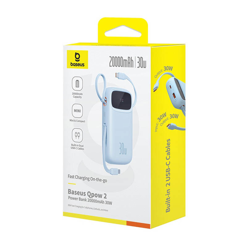 Baseus QPow 2 20000mAh  30W 2xUSB-C Powerbank Kék 