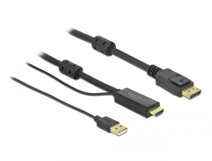 Delock 85963 HDMI-A -> DisplayPort kábel USB-A tápellátással 1m fekete