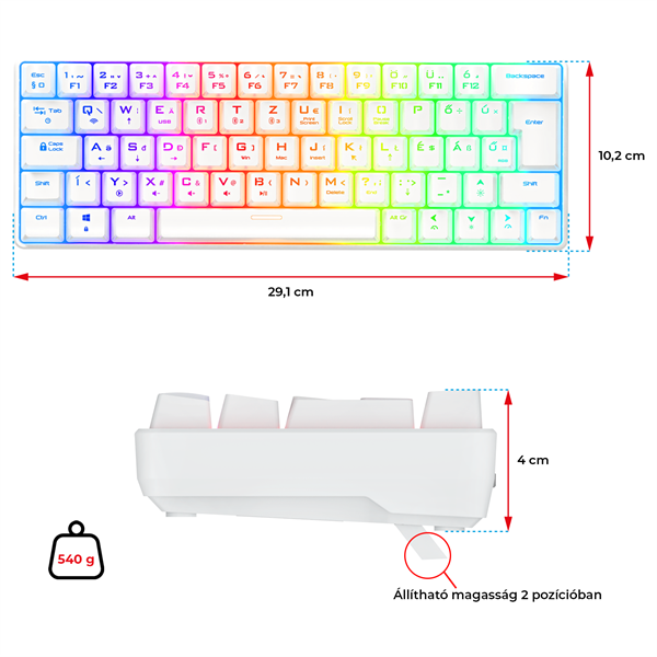 Spirit of Gamer  XPERT K200 White   TKL  SOG red RGB LED USB Billentyűzet Mechanikus Fehér HU