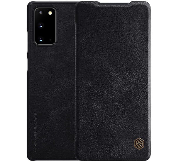 NILLKIN QIN tok álló, bőr hatású (FLIP, oldalra nyíló, bankkártya tartó) FEKETE [Samsung Galaxy Note 20 5G (SM-N981F)]