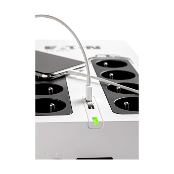 EATON UPS 3S Gen2 UPS DIN, 850VA, 510W, Input: Schuko, Outputs: 8x Schuko, szünetmentes tápegység, USB