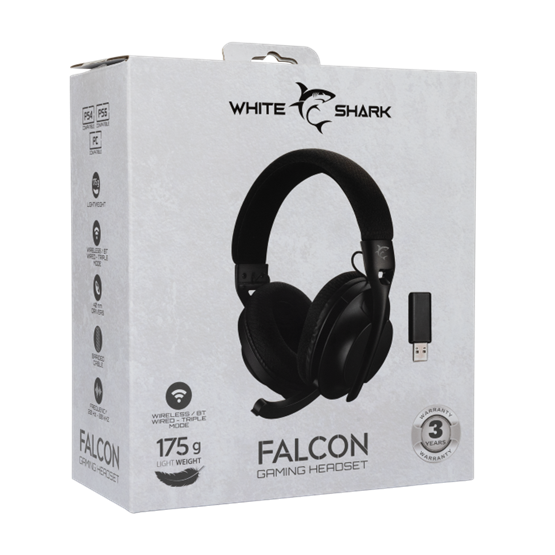  White Shark GH-2441B FALCON vezeték nélküli gamer fejhallgató mikrofonnal Fekete