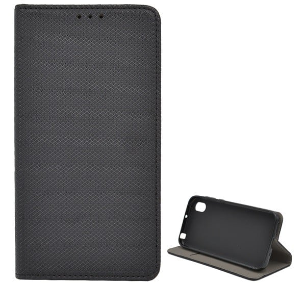 Tok álló, bőr hatású (FLIP, oldalra nyíló, asztali tartó funkció, rombusz minta) FEKETE [Honor 8S (2020)]