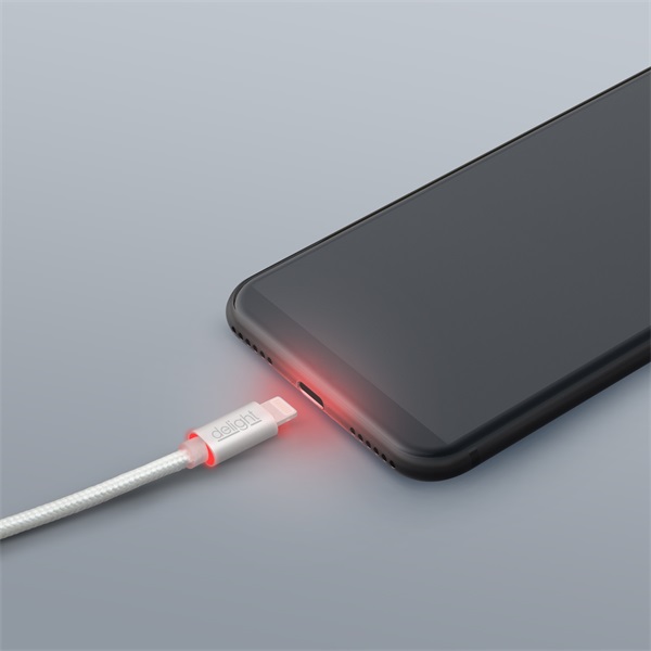 Delight iPhone Lightning adatkábel LED fénnyel 1m, ezüst (55442I-WH) Delight iPhone Lightning adatkábel LED fénnyel 1m, ezüst (55442I-WH)