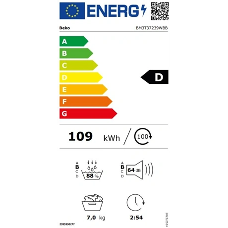 Beko BM3T37239WBB Hőszivattyús szárítógép – 7 Kg, D Energiaosztály