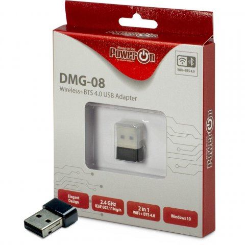 PowerON DMG-08 Wi-Fi 4 + BT4.0 USB Adapter 