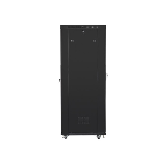 Lanberg 19" szabadon álló rack szekrény 27U/800X1200 lapraszerelt perforált ajtó, LCD kijelző, fekete